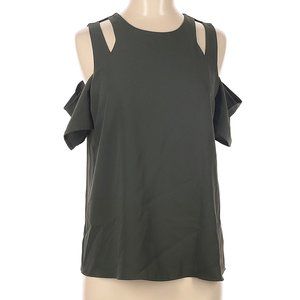 Cooper & Ella Short Sleeve Blouse, M, Green/Olive